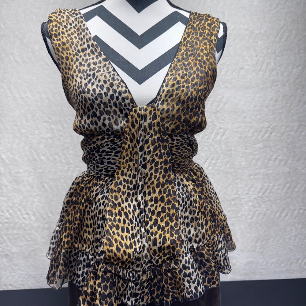 D&G Dolce & Gabbana Vintage Silk Leopard Print Peplum Top  V-Neck SN0293 TN1B6